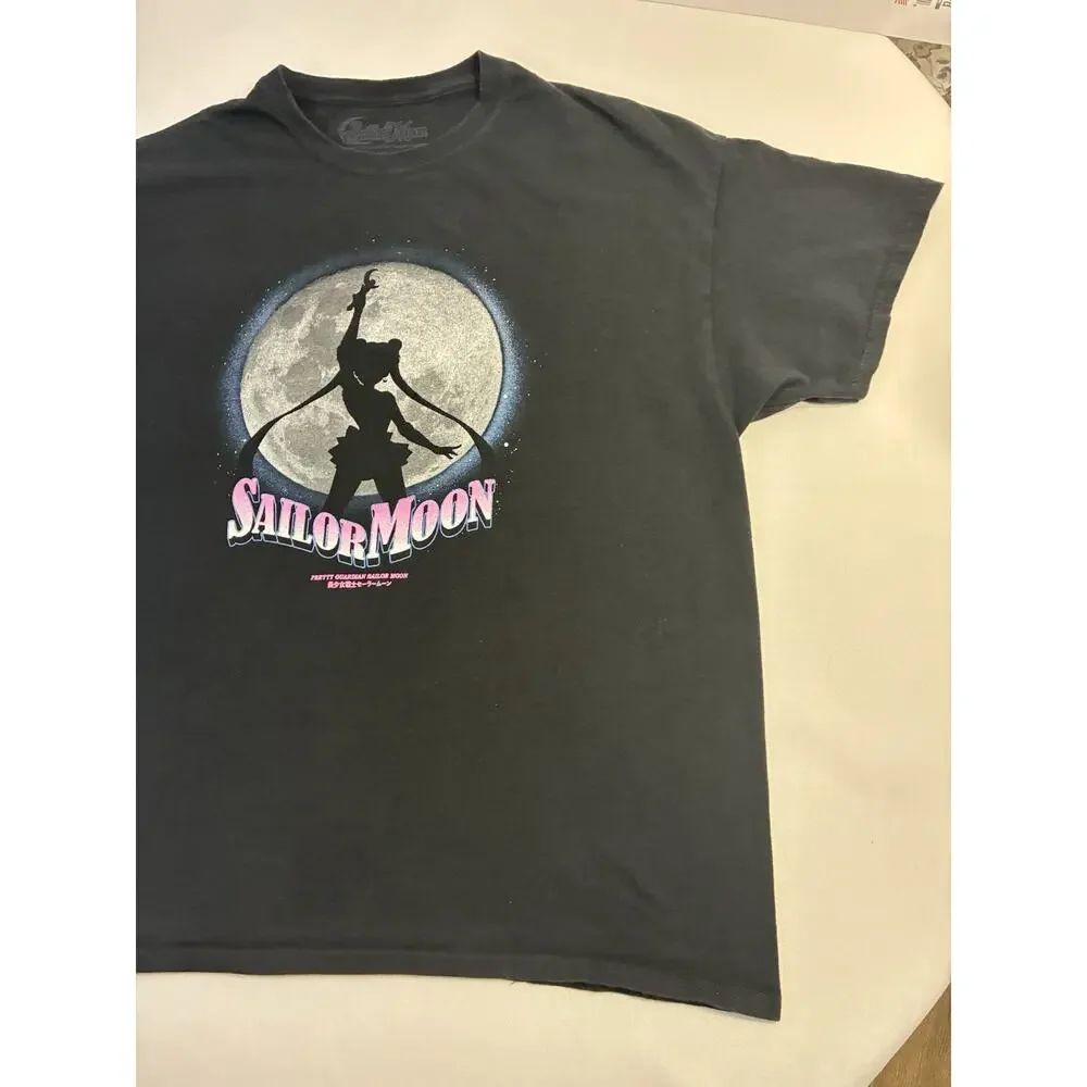 Vintage Style Sailor Moon Anime Graphic Tee Black Moon Silhouette Men's XL